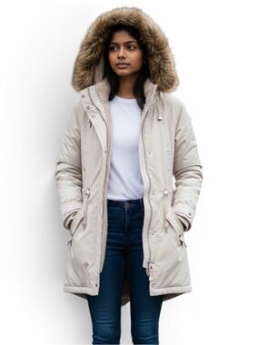 NWOT ROYAL MATRIX Women's Winter Coat Fleece Lined Parka Jacket Hooded 10 Cream